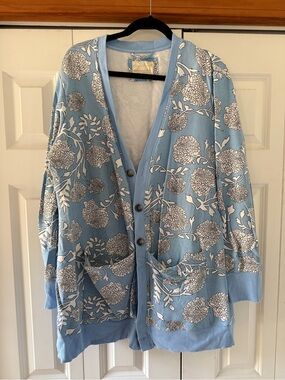 evy's tree Light Blue Floral Button Cardigan